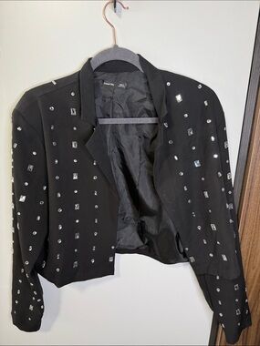 Black Embellished Cropped Blazer Jacket